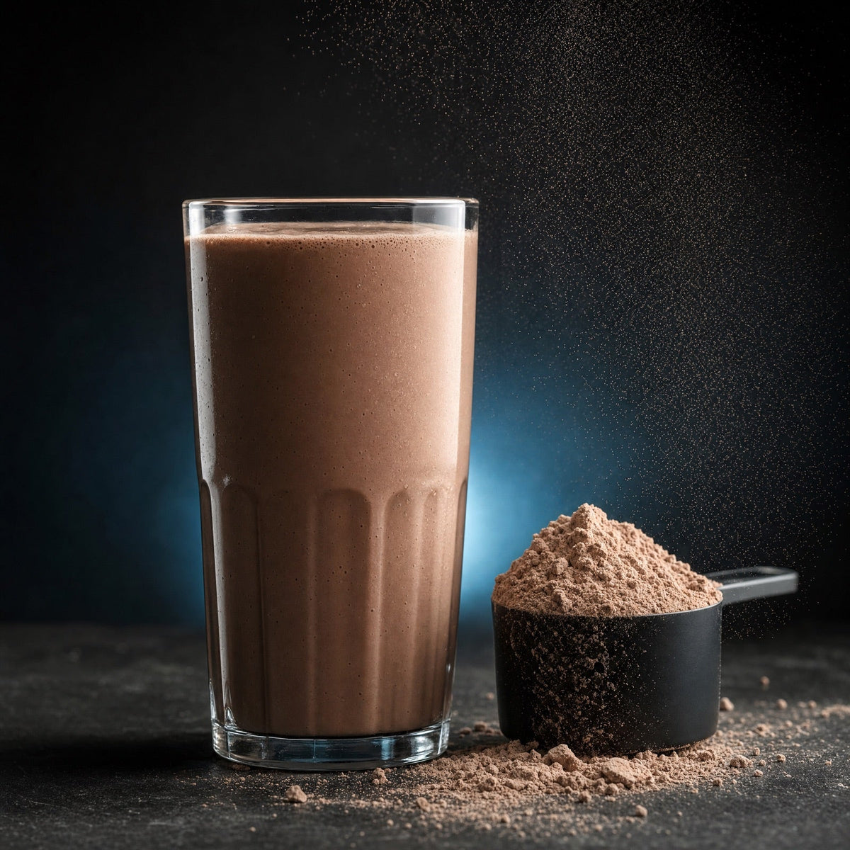 Batido de proteína con cazo de polvo